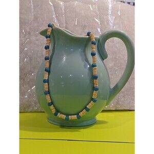 unisex necklace Blue ceramic and Cream Shell  heishe 24 inches long